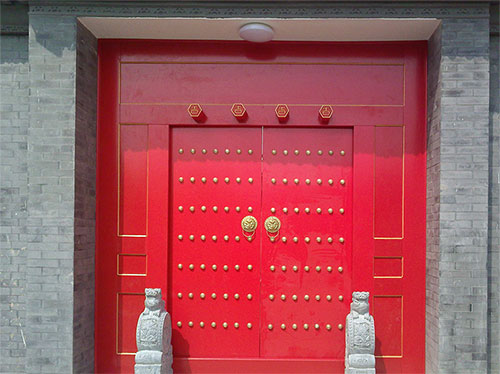 海城中国传统四合院系列朱红色中式木制大门木作